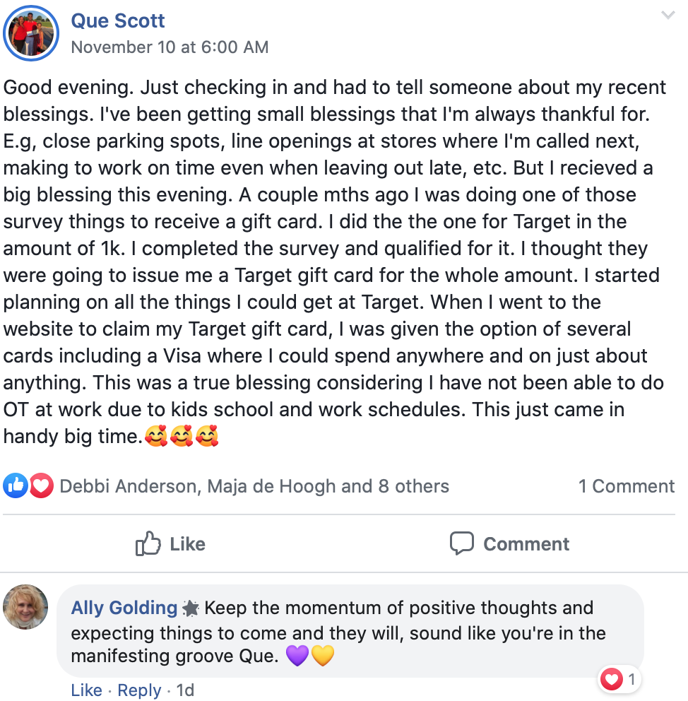 Que Scott: $1k gift card